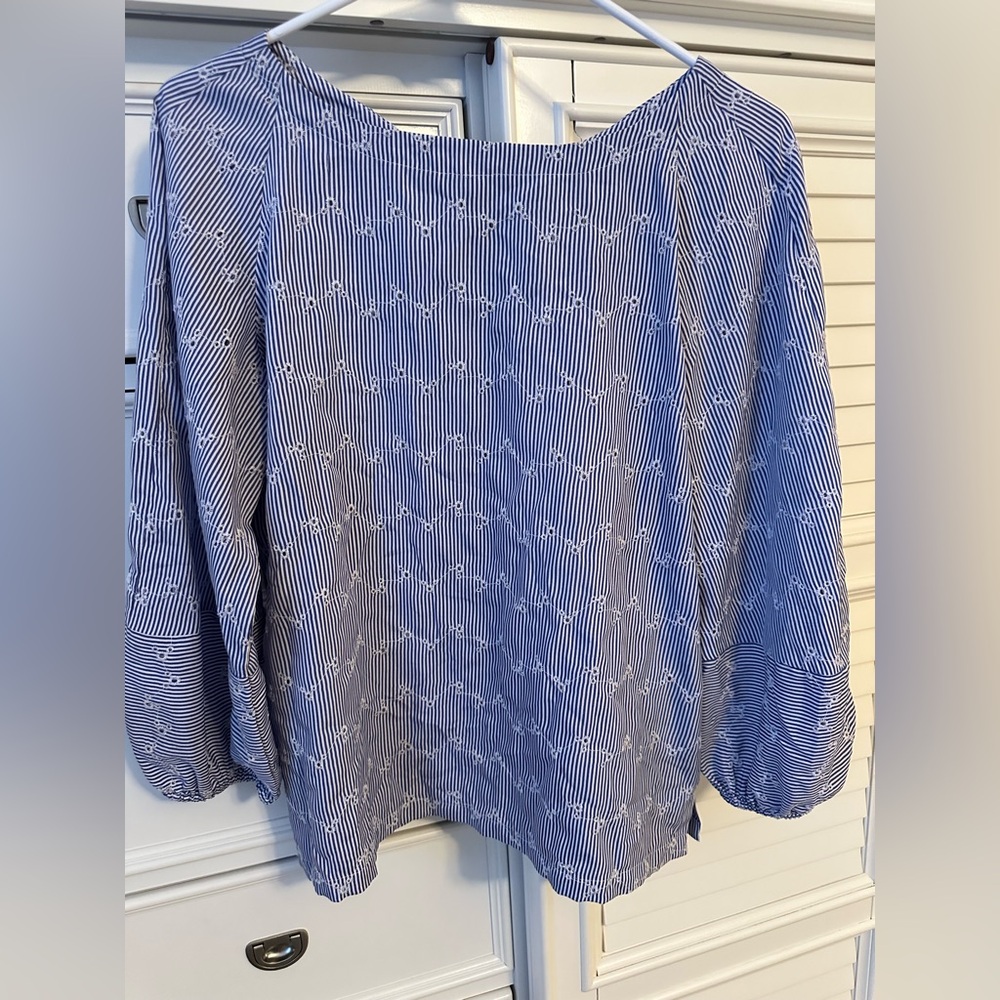 LOFT Navy and White Striped Blouse